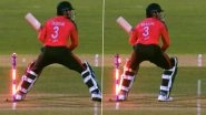 Taskin Ahmed Hit Wicket Video: Watch Bangladesh Cricketer Suffer Bizarre Dismissal While Hitting Six During BAN vs WI 1st T20I 2025