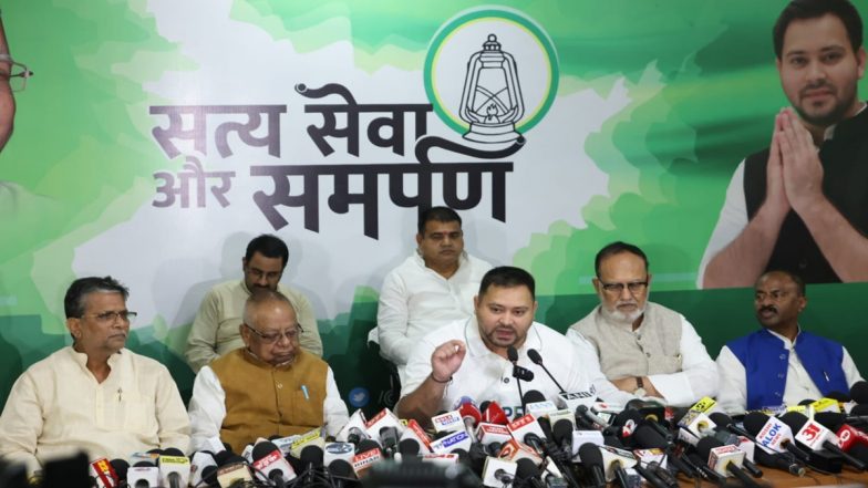 Bihar Assembly Elections 2025: Mahagathbandhan Press Conference Today; Boards, Posters With Photos of Tejashwi Yadav Put Up at Venue
