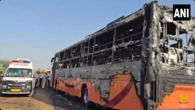 Rajasthan Bus Fire: 15 Injured As Bus Bursts Into Flames on Jaisalmer-Jodhpur Highway (Watch Video)