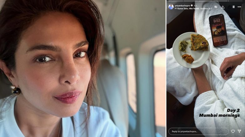 Priyanka Chopra Enjoys Thepla Breakfast in Mumbai While Listening to Aamir Khan and Rani Mukerji’s ‘Ghulaam’ Song (View Pic)