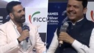 FICCI Frames 2025: Akshay Kumar Roasts his Trolls, Asks CM Devendra Fadnavis About His Unique Way of Eating &lsquo;Santra&rsquo; (Watch Video)