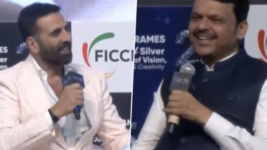 FICCI Frames 2025: Akshay Kumar Roasts his Trolls, Asks CM Devendra Fadnavis About His Unique Way of Eating ‘Santra’ (Watch Video)