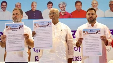 Bihar Assembly Elections 2025: Mahagathbandhan Declares Tejashwi Yadav As CM Face, Mukesh Sahani As Deputy CM for Vidhan Sabha Polls (Watch Video)