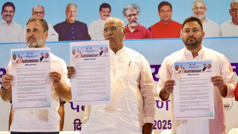Bihar Assembly Elections 2025: Mahagathbandhan Declares Tejashwi Yadav As CM Face, Mukesh Sahani As Deputy CM for Vidhan Sabha Polls (Watch Video)