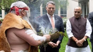 Rajnath Singh Honoured With Traditional ‘Welcome to Country’ Smoke Ceremony, Holds Key Talks With Australian Leaders to Strengthen Defence Ties (See Pics and Video)
