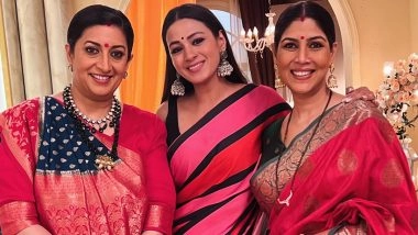 ‘Icons of Indian Television’: Barkha Bisht Poses with Smriti Irani and Sakshi Tanwar from 'Kyunki Saas Bhi Kabhi Bahu Thi 2' Set (View Pic)