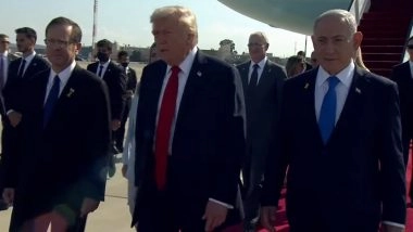 Donald Trump Lands at Ben Gurion Airport in Israel As First Set of Hostages Received by IDF (Watch Videos)