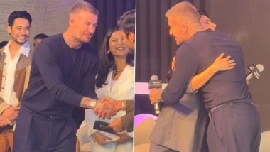 David Beckham India Tour: Samantha Ruth Prabhu Greets English Football Icon With a Warm Hug As He Attends House of Instagram Event in Mumbai; Video Goes Viral – Watch