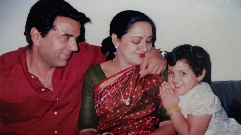 Esha Deol Says ‘I Am Because of You’ As She Drops a Throwback Photo With Dharmendra and Hema Malini (View Post)
