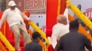 Gujarat CM Bhupendra Patel Slips on Wet Stage During National Unity Day Event in Ahmedabad, Quickly Recovers (Watch Video)