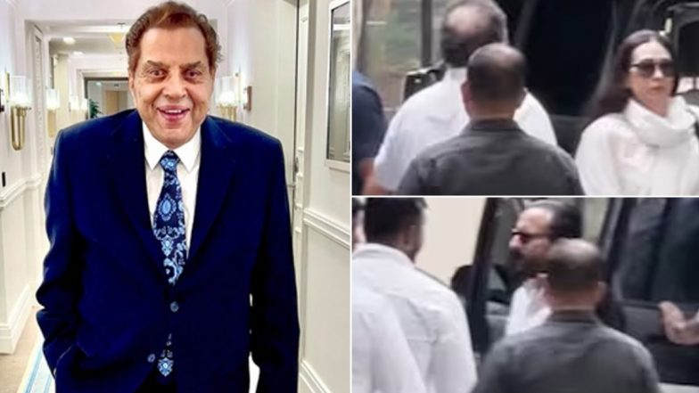 Karisma Kapoor and Saif Ali Khan Visit Deol Residence To Offer Condolences After Dharmendra’s Demise; Shah Rukh Khan, Deepika-Ranveer, Amitabh Among Others Pay Final Respects (Watch Video)