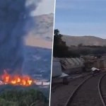 Mexico Train Fire: Massive Blaze Erupts After Ethanol-Laden Freight Train Derails in Tepetitlan, Emergency Crews Rush to Scene (See Pics and Videos)