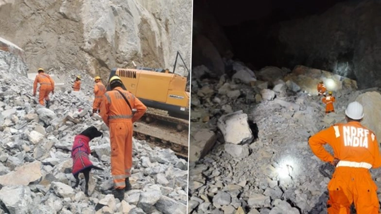 Sonbhadra Quarry Collapse: 1 Dead, 15 Feared Trapped As Stone Mine Collapses in Uttar Pradesh, Rescue Operations Underway (See Pics and Video)