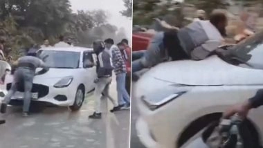 Saharanpur Horror Caught on Camera: Youths Brutally Beat Motorcyclist, Drag Him 500 Metres on Car Bonnet After Road Rage Clash on Nagal-Tapri Road; Probe Launched As Video Goes Viral