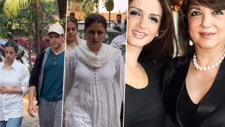 Sussanne Khan&rsquo;s Mother Zarine Khan's Funeral: Hrithik Roshan, Girlfriend Saba Azad, Kajol, Jaya Bachchan, Shweta Bachchan Nanda, Bhagyashree, Bobby Deol and Others Pay Last Respects to Sanjay Khan&rsquo;s Wife (Watch Videos)