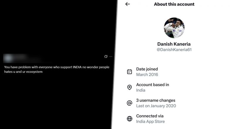 Ex-Pakistan Cricketer Danish Kaneria’s X Account Showing ‘Based in India’ Sparks Fan Reactions