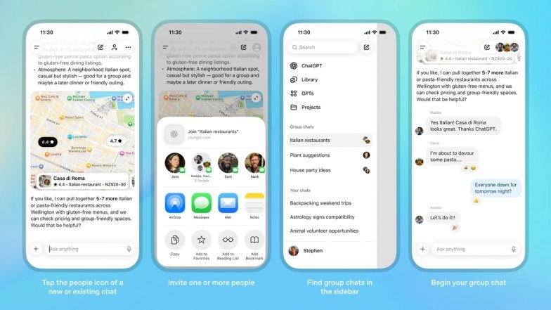 ChatGPT Group Chat: OpenAI Rolls Out New Chat Feature in Pilot Across 4 Countries, Allowing Users To Collaborate, Continue Same Conversation