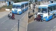 Accident Caught on Camera in Haryana: Speeding Roadways Bus Collides With Bike, Riders Sent Flying Into Air; Video Surfaces