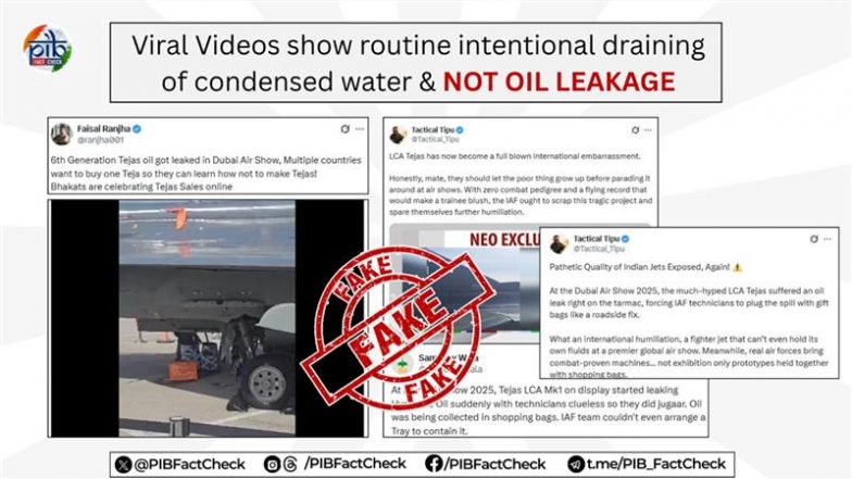Did India&rsquo;s Tejas Fighter Jet Suffer Oil Leakage at Dubai Airshow? PIB Fact Check Debunks Viral Claims As Fake