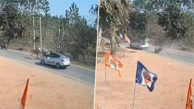 Saharanpur Road Accident: 3 Injured, 1 Animal Killed After Nilgai Collides With Motorcycle and Car in UP; CCTV Video Surfaces