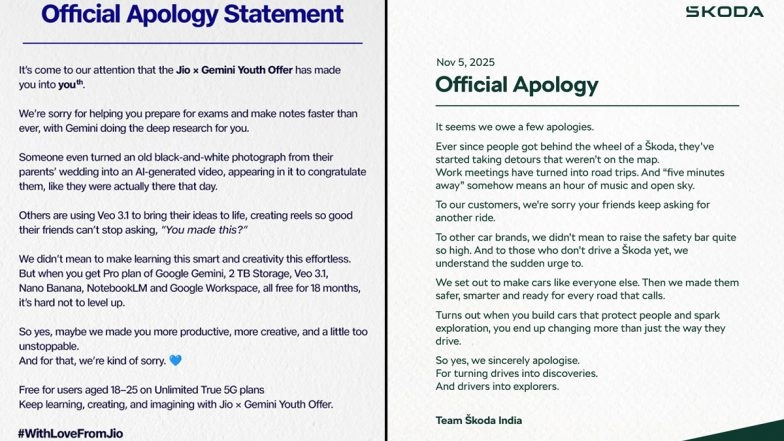 What Is ‘Official Apology Statement’ Viral Trend? Know Why Reliance Jio, Skoda, and Denver Are Saying Sorry