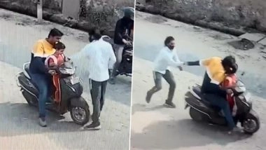 Kidnapping Attempt Caught on Camera in Mathura: Father Fights Back as Masked Man Tries To Pull 6-Year-Old in Broad Daylight in UP, Cops Respond As Video Goes Viral
