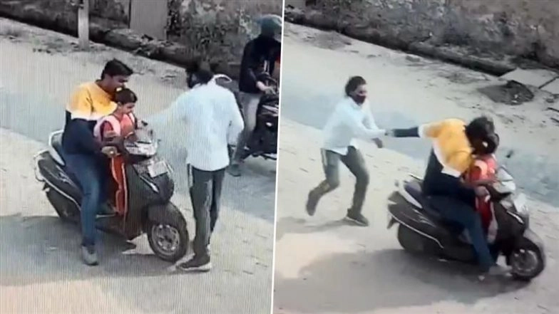Kidnapping Attempt Caught on Camera in Mathura: Father Fights Back as Masked Man Tries To Pull 6-Year-Old in Broad Daylight in UP, Cops Respond As Video Goes Viral