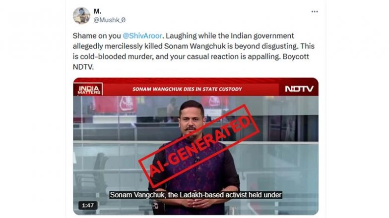 Has Sonam Wangchuk Died in Jail? Did Journalist Shiv Aroor Laugh on Camera While Sharing News of Ladakh Activist’s ‘Murder’? AI-Generated Video Is Circulating With False Claims