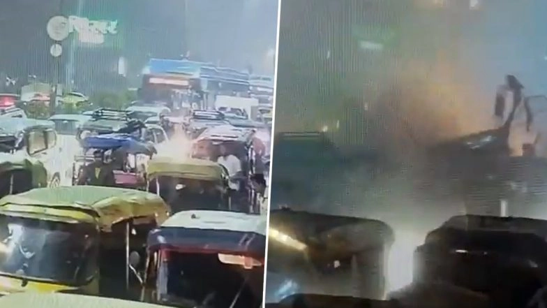 Delhi Car Blast Video: CCTV Footage Shows Exact Moment White Hyundai i20 Exploded Near Red Fort