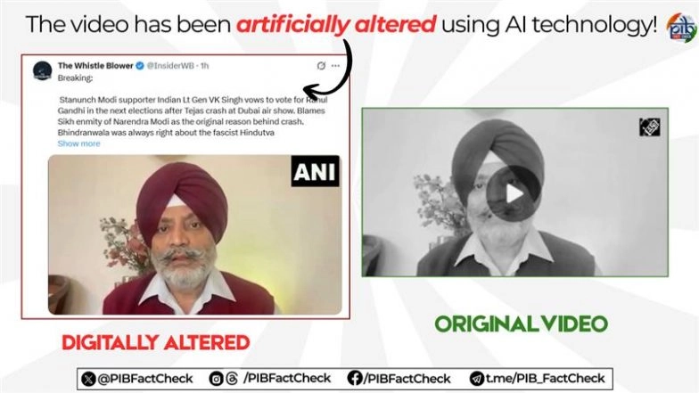Did Lt Gen KJS Dhillon Say Lt Gen VK Singh Criticised PM Narendra Modi Over the Tejas Crash at Dubai Air Show? PIB Fact Check Debunks Fake Video Shared by Pakistani Propaganda Accounts