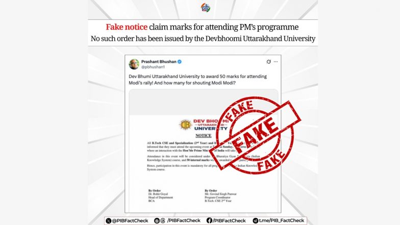 Is Dev Bhoomi Uttarakhand University Awarding 50 Marks for Attending PM Narendra Modi&rsquo;s Rally? PIB Fact Check Dismisses Viral Claim