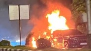 Mumbai Car Fire: Four-Wheeler Engulfs in Blaze Outside Trident Hotel Near Air India Building on Marine Drive (See Pic) Mumbai Car Fire: Four-Wheeler Engulfs in Blaze Outside Trident Hotel Near Air India Building on Marine Drive (See Pic)