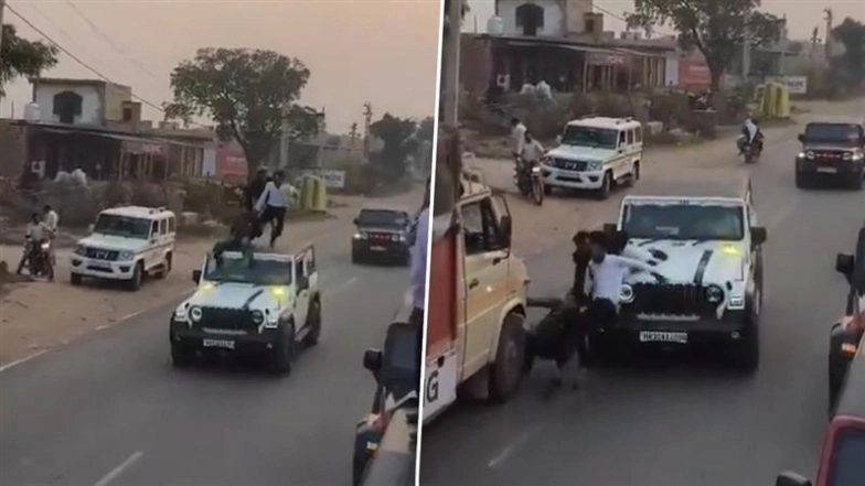 Nuh Horror Averted: Truck Stops Just in Time as 3 Men Flung Off Moving Thar in Haryana, Video Goes Viral