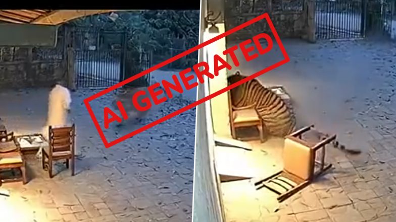 Did a Tiger Attack and Take a Man Away Near Brahmapuri Forest Guest House in Maharashtra&rsquo;s Chandrapur? Fact Check Reveals Viral Video Is AI-Generated