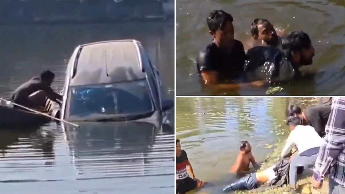 Pilibhit Accident Turns Into Heroic Water Rescue as Boatman Saves Driver From Sinking SUV in Viral Video