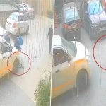 Accident Caught on Camera in Greater Noida: Schoolboy Miraculously Escapes After Cab Runs Over Him Inside Ajnara Homes Society, Video Goes Viral