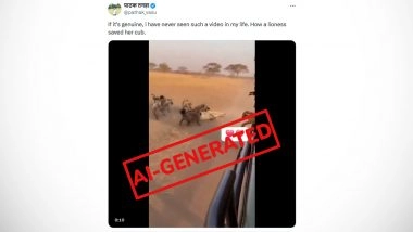 Is Viral Video Showing Lioness Handing Over Cub to Woman in Safari Vehicle During Attack by Hyenas Real or Fake? Fact Check Reveals Clip is AI-Generated