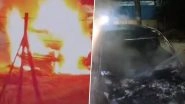 Kanpur Car Fire: Driver Narrowly Escapes As Moving Vehicle Bursts Into Flames in Uttar Pradesh, Firefighters Rush to Scene (Watch Video)