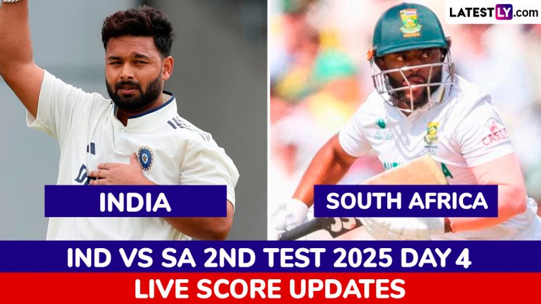IND 27/2 in 15.5 Overs (Target 549 Runs) at Stumps | India vs South Africa Highlights of 2nd Test 2025 Day 4: Kuldeep Yadav, Sai Sudharsan Play Out Tricky Phase, Visitors Continue at Driver's Seat