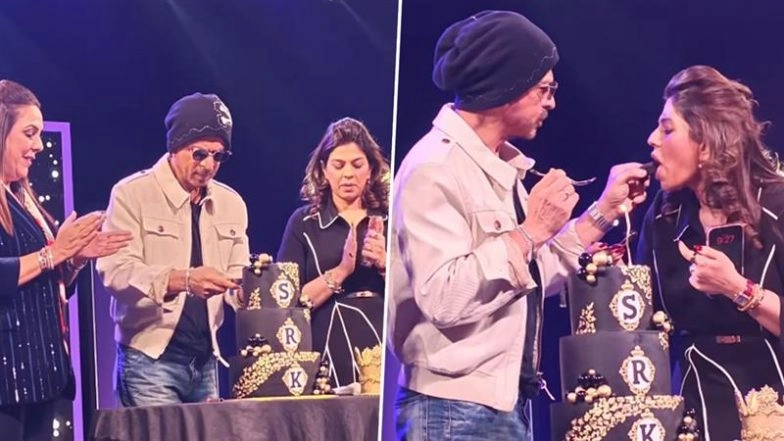Shah Rukh Khan Turns 60: Bollywood Superstar Cuts Lavish Three-Tier Cake With Golden Crown at Birthday Fan Meet and Greet; Video Capturing the Moment Goes Viral – WATCH