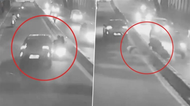 Murder Attempt Caught on Camera in Bengaluru: Couple and Son Injured As Speeding Car Deliberately Hits 2-Wheeler on New BEL Road; Driver Arrested After CCTV Video Surfaces