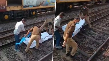 UP Train Accident: 4 People Mowed Down by Netaji Express 12311 While Trespassing Main Line at Chunar Railway Station (Watch Videos)