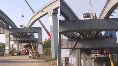 Mumbai Monorail Accident: Crane Deployed To Remove Monorail Coach After Train Derails and Hits Structure in Wadala While Undergoing Testing (Watch Video)