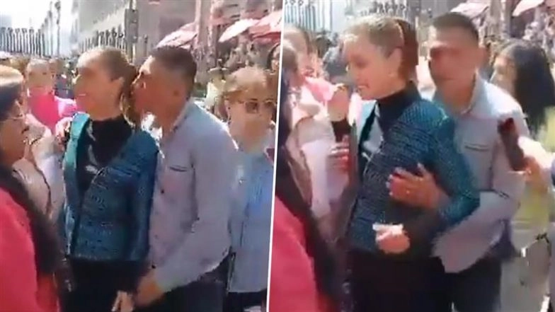 Mexico Shocker: Man Gropes, Tries To Kiss President Claudia Sheinbaum During Public Greeting in Mexico City; Video Goes Viral