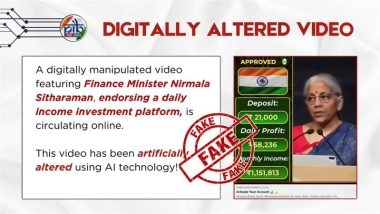 Is Nirmala Sitharaman Endorsing a Scheme Promising INR 55,000 Profit in a Day After Investing INR 21,000? PIB Fact Check Says Viral Clip Is Digitally Altered