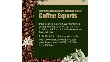 Business News | India's Coffee Exports Hit USD 1.8 Billion in FY25, Continues Four-year Growth Streak