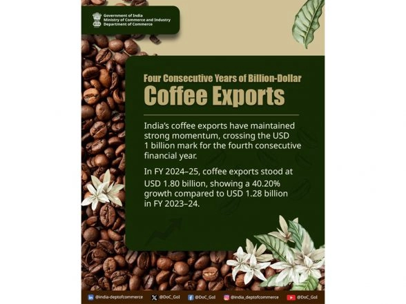 Business News | India's Coffee Exports Hit USD 1.8 Billion in FY25, Continues Four-year Growth Streak