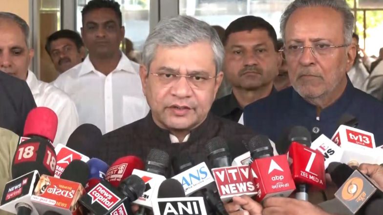 Business News | Ashwini Vaishnaw, Gujarat CM Review Progress of State's Three Semiconductor Plants, Say Plants Near Production Stage