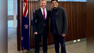 Business News | Piyush Goyal Welcomed by New Zealand Trade Minister During Visit for FTA Talks