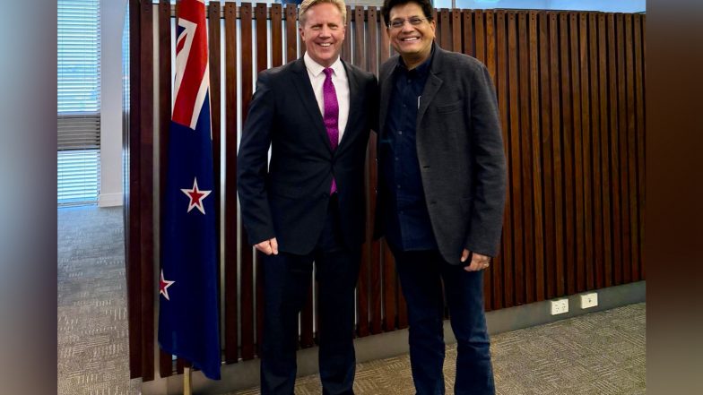Business News | Piyush Goyal Welcomed by New Zealand Trade Minister During Visit for FTA Talks